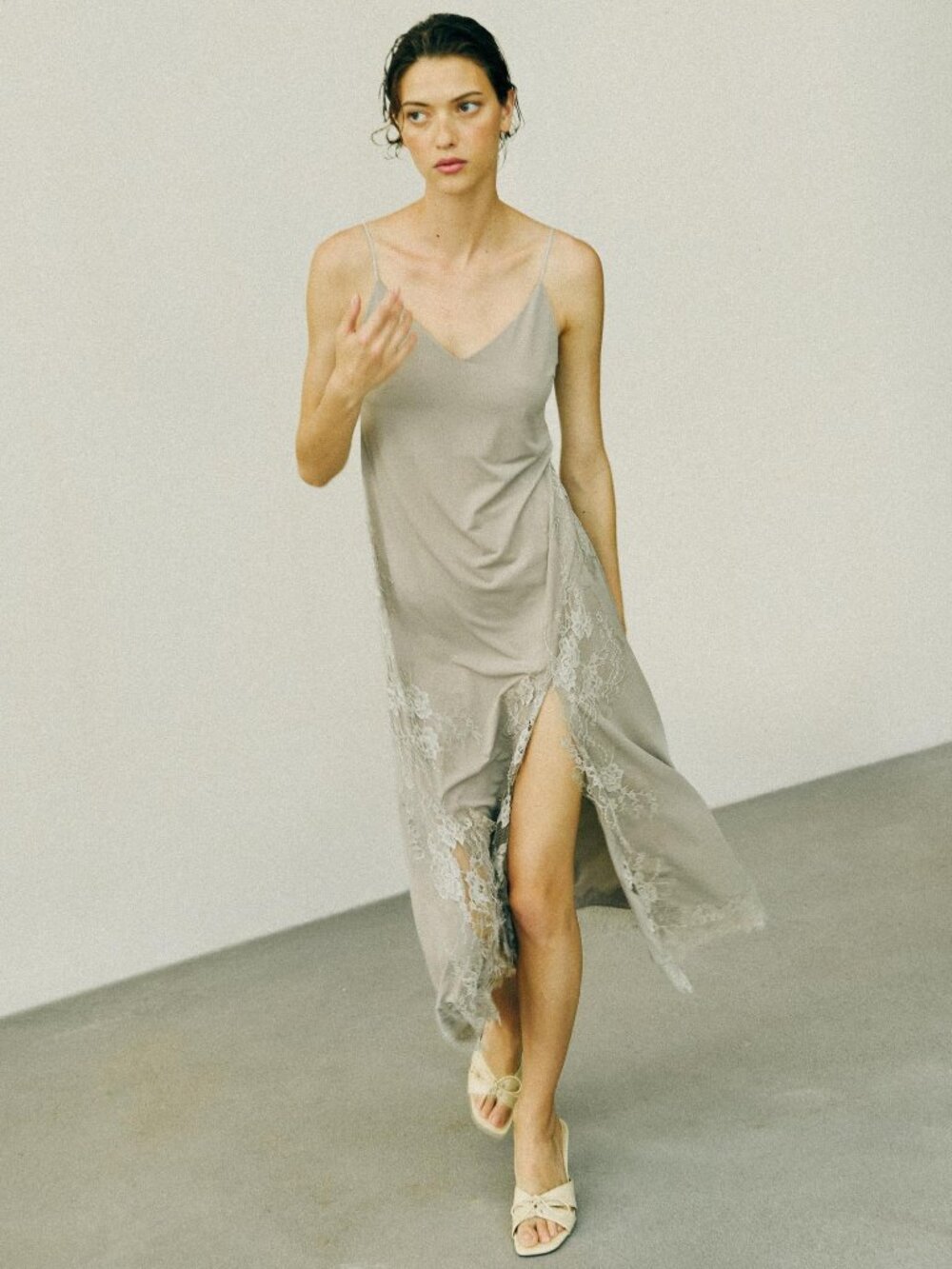 Zara Flowy Lace Crepe Dress in Light Green Small NWT